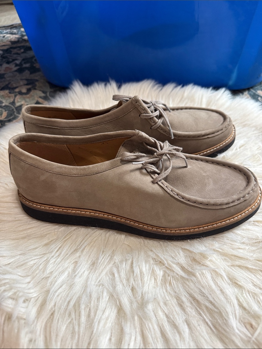 Clarks Taupe Suede Moc Toe Lace-Up Loafers